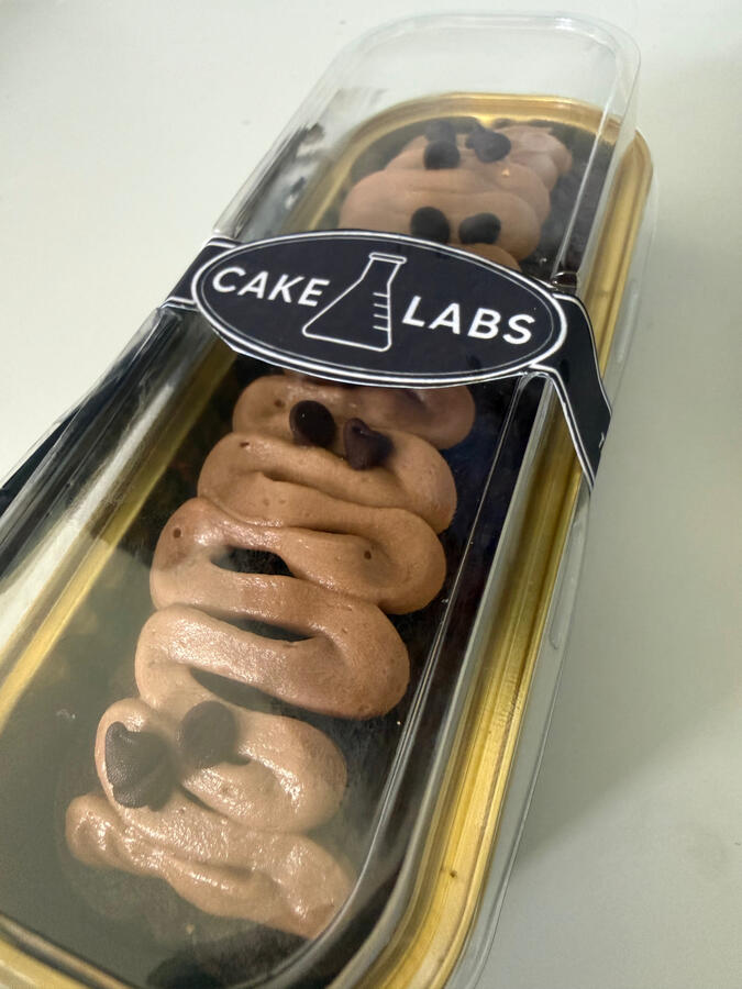 Cake Labs Atomic Theory chocolate mini loaf cake with whipped ganache.